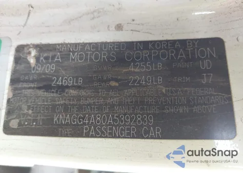 2010 Kia Optima Lx из США, поврежденный, VIN KNAGG4A80A5392839